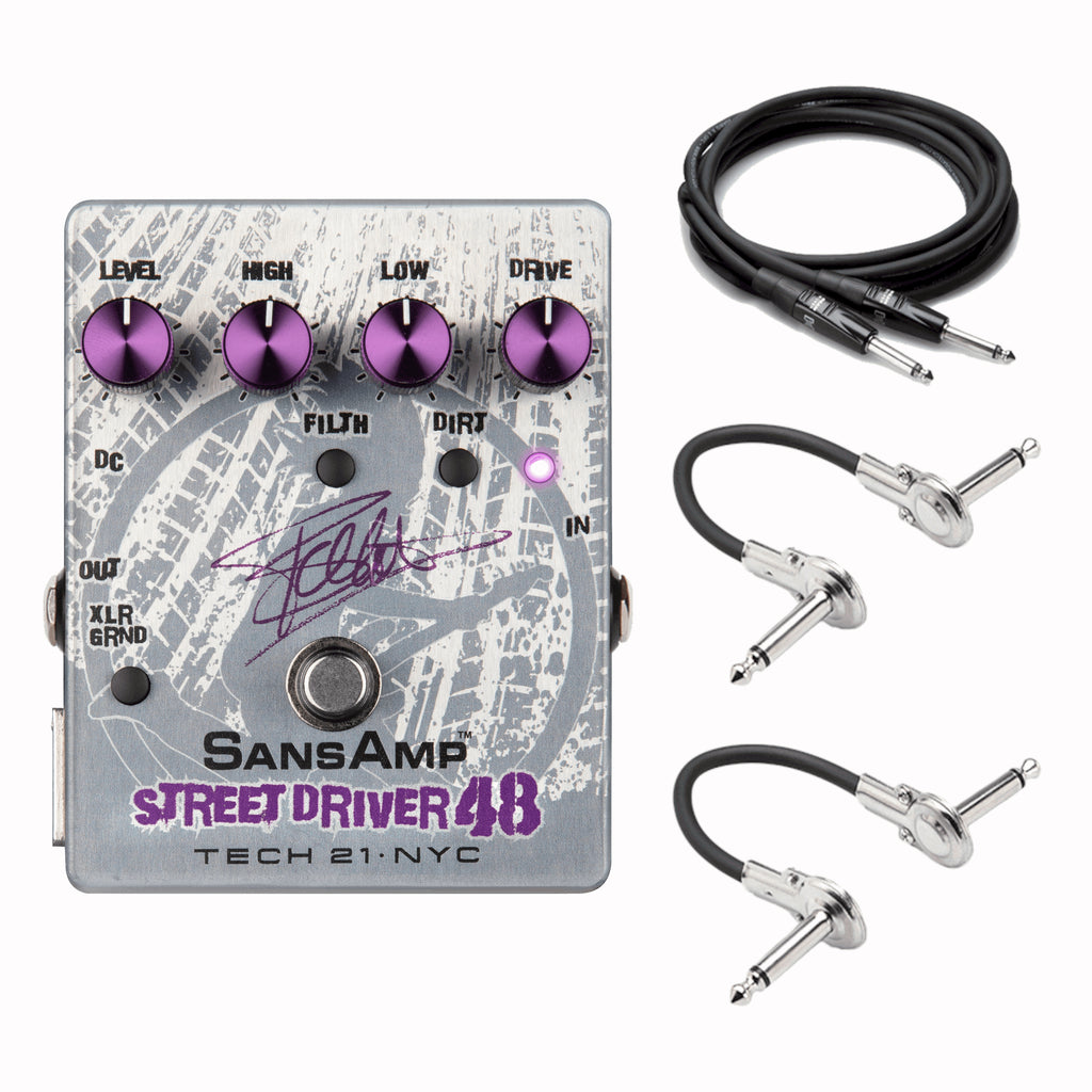 Tech 21 Frank Bello FB48 SansAmp bass pedal — silver with cables