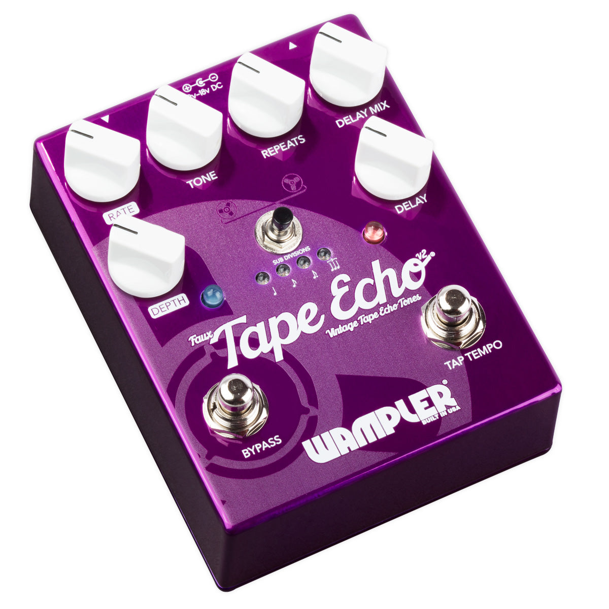 Wampler Faux Tape Echo V2 delay pedal — rear input jacks