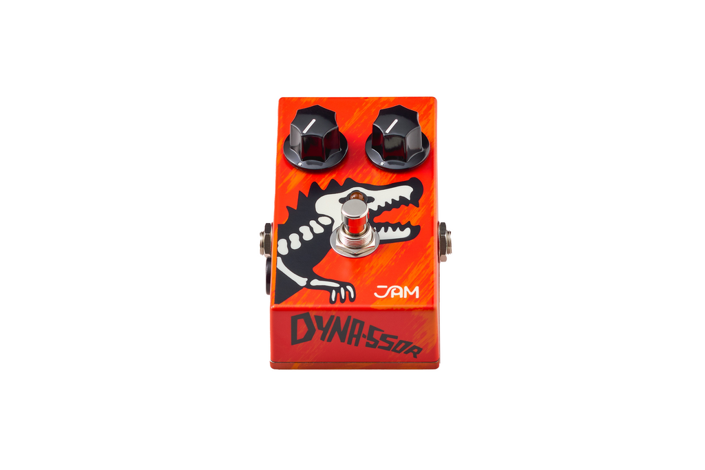 JAM Pedals Dyna-ssoR red compressor pedal — control layout diagram