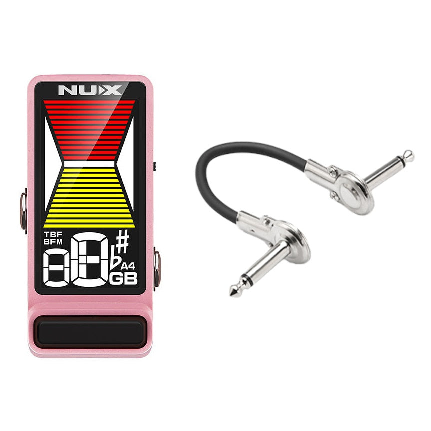 NUX NTU-3 Flow Tune mini guitar tuner — pink pedal front LCD display view
