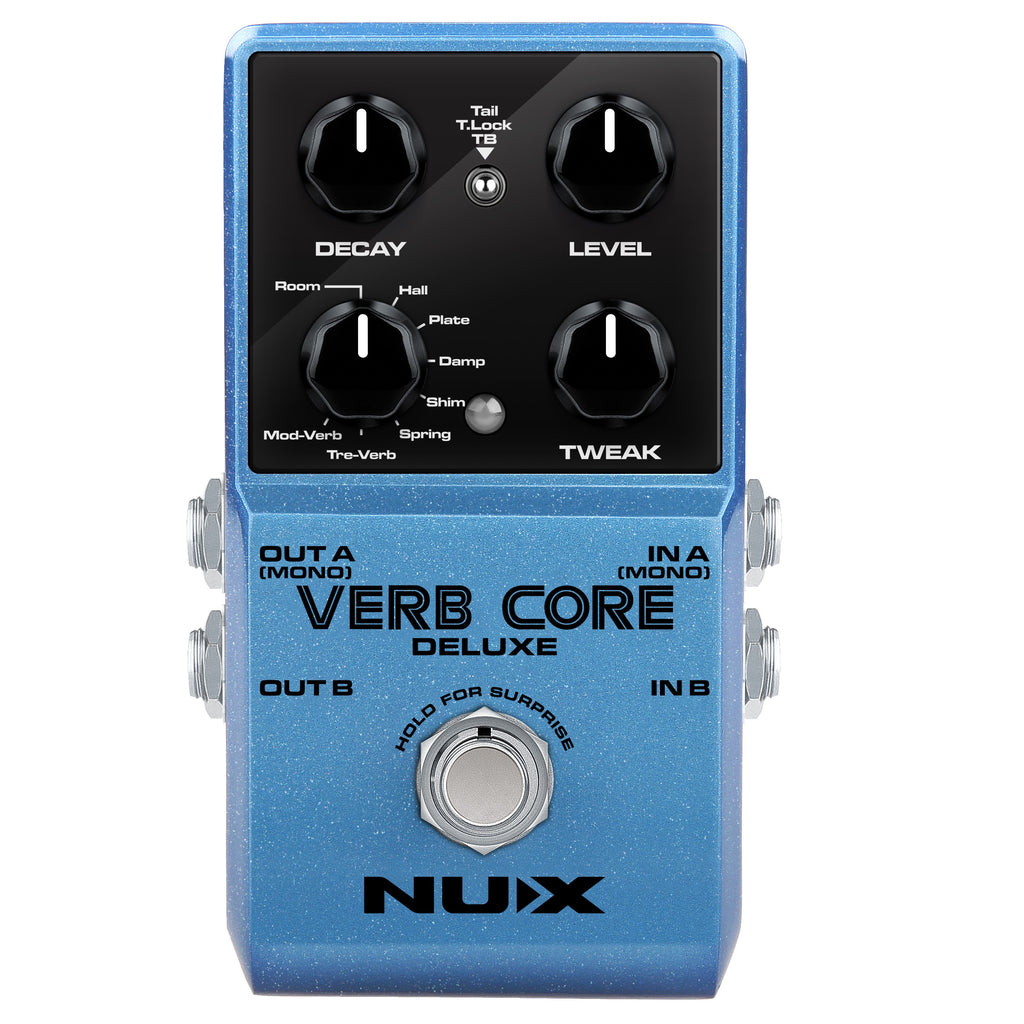 NUX Verb Core Deluxe reverb pedal — blue enclosure front view