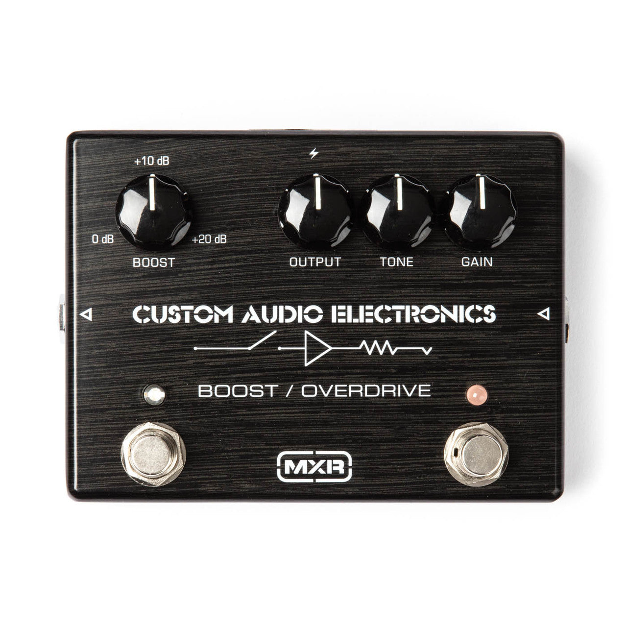 MXR MC402 CAE Boost/Overdrive pedal - top control knobs detail