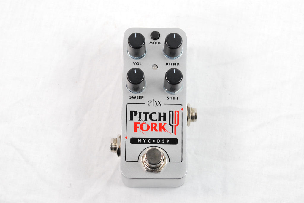Electro-Harmonix Pico Pitch Fork pitch shifter — angled view of silver pedal