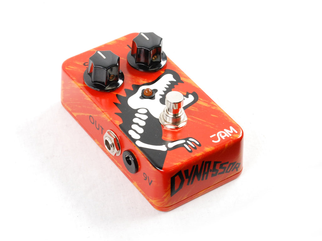 JAM Pedals Dyna-ssoR red compressor pedal — angled side view
