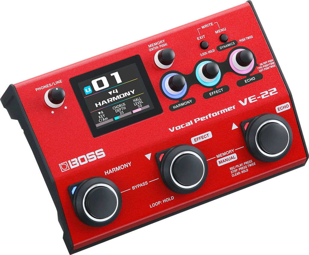 Boss VE-22 Vocal Performer pedal angled view