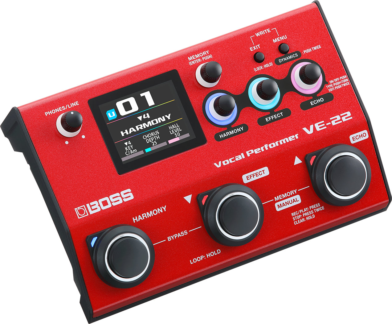 Boss VE-22 Vocal Performer pedal angled view