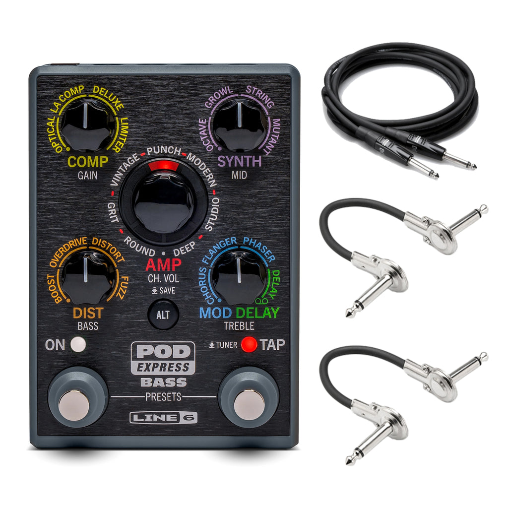 Line 6 POD Express Bass — black amp and effects processor with included cables