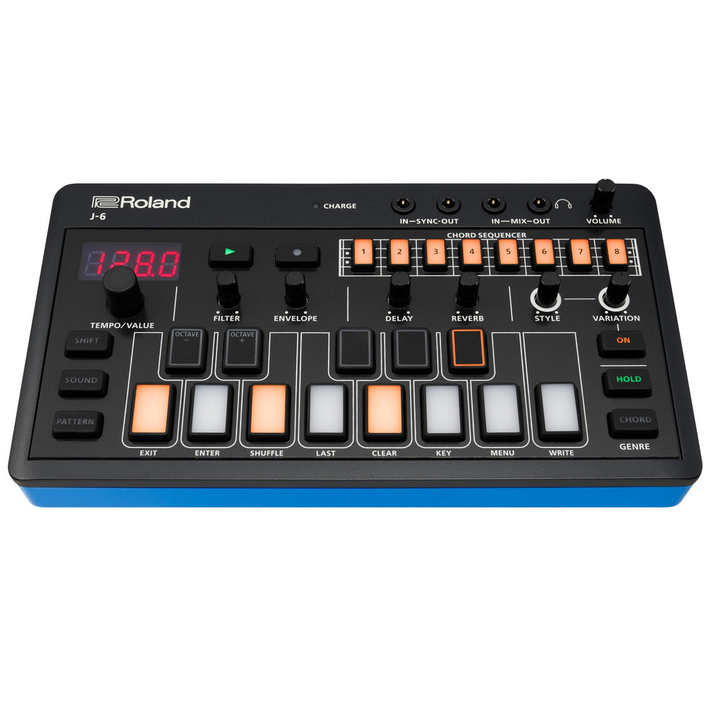 Roland Aira Compact J-6 chord synthesizer controls close-up