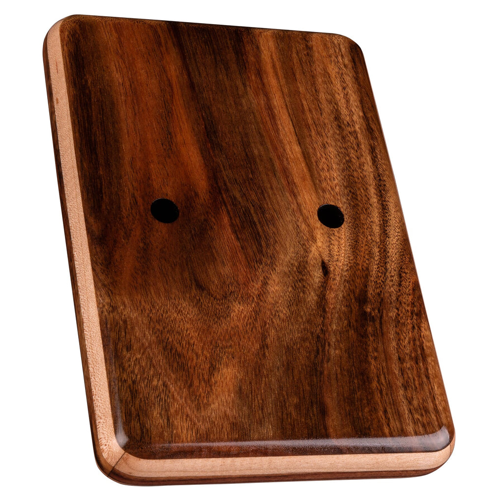 Luna Honu Koa 17-key kalimba — back of koa wood body with sound holes