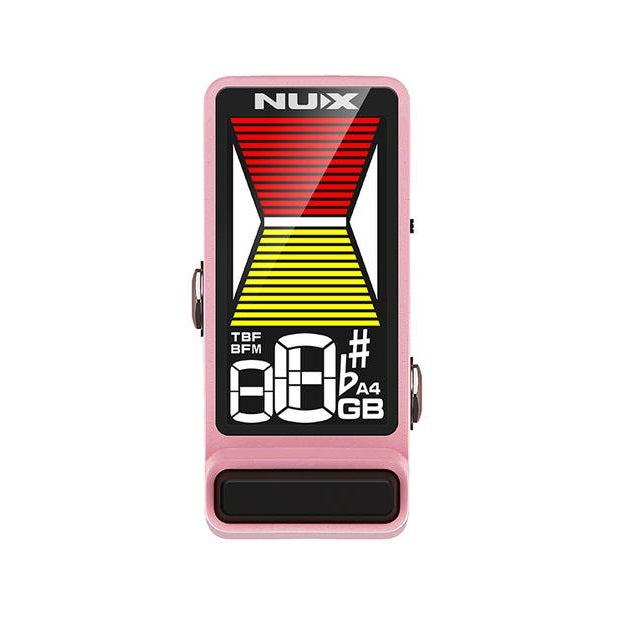 NUX NTU-3 Flow Tune MKII pink tuner pedal — bright LCD detail