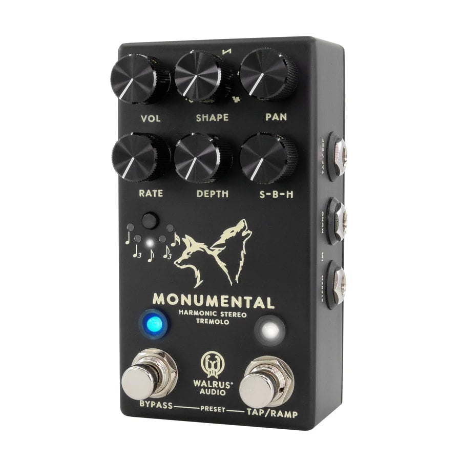 Walrus Audio Monumental tremolo pedal — side jacks detail