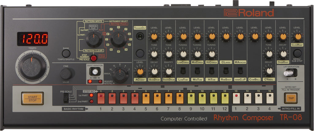 Roland TR-08 Rhythm Composer drum machine — angled perspective