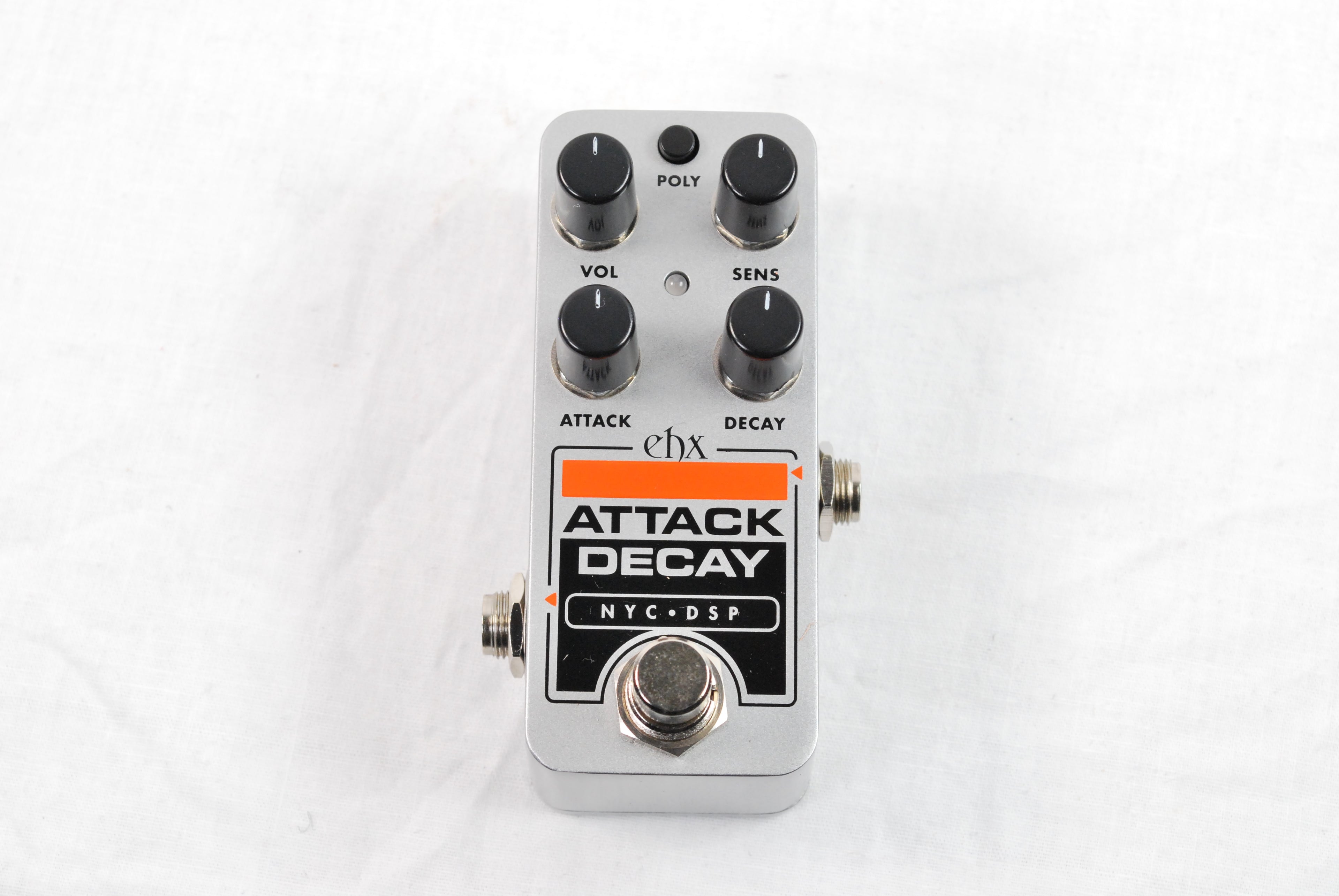 Electro-Harmonix Pico Attack Decay pedal — silver compact enclosure, top view