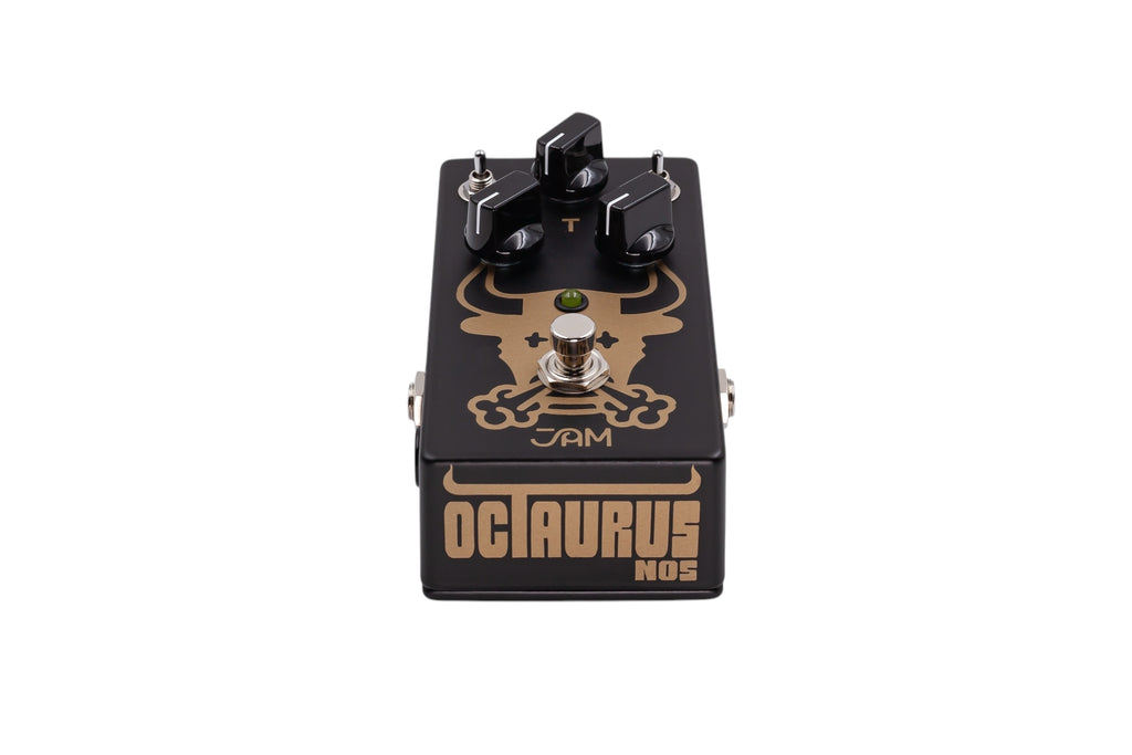 JAM Pedals Octaurus NOS black octave fuzz pedal — angled view
