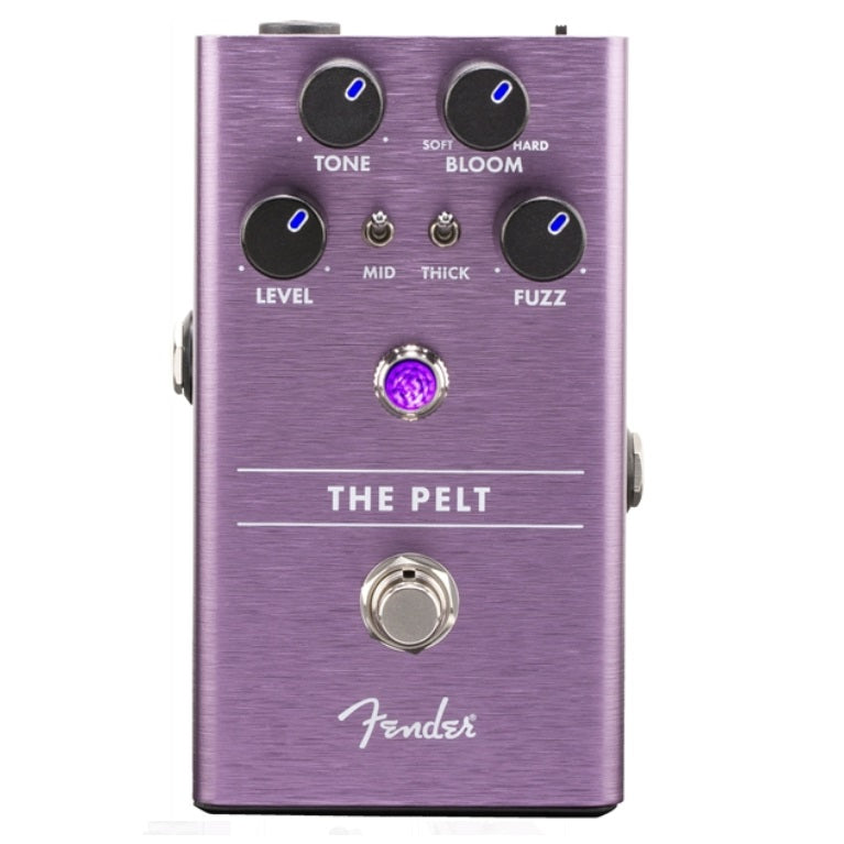 Fender The Pelt Fuzz pedal — purple enclosure, top-down full view