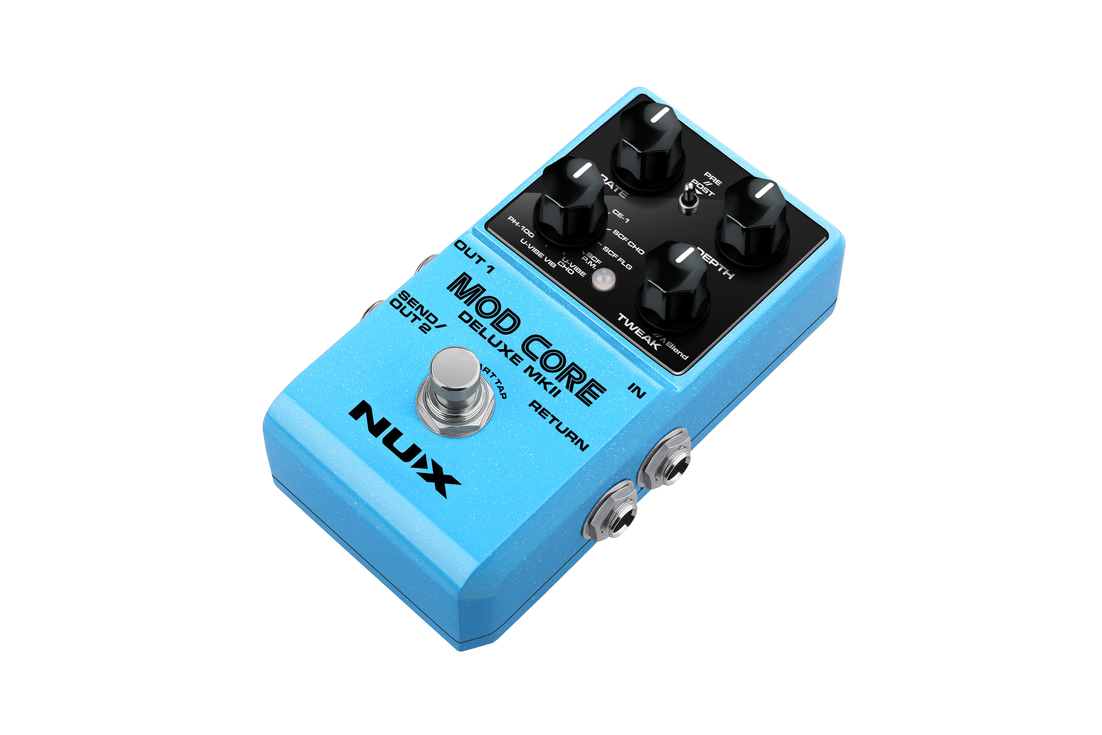 NUX Mod Core Deluxe MKII modulation pedal — footswitch and labels