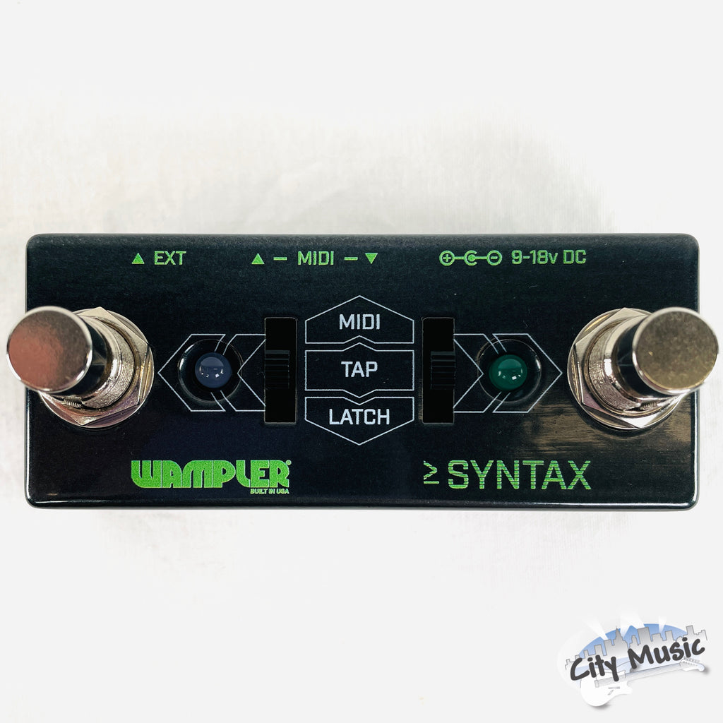 Used Wampler Syntax pedal - top view showing MIDI, TAP, LATCH slide switches
