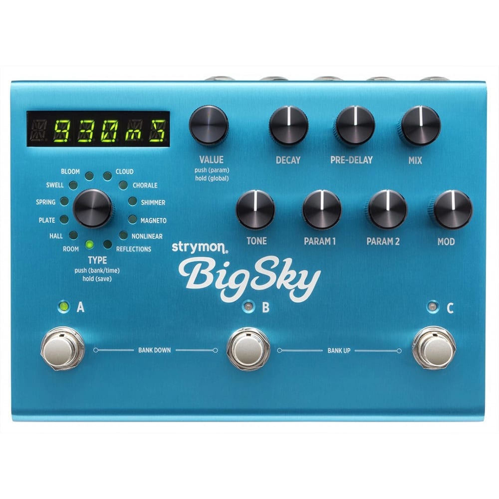 Strymon BigSky reverb pedal — knob and reverb machine selector detail