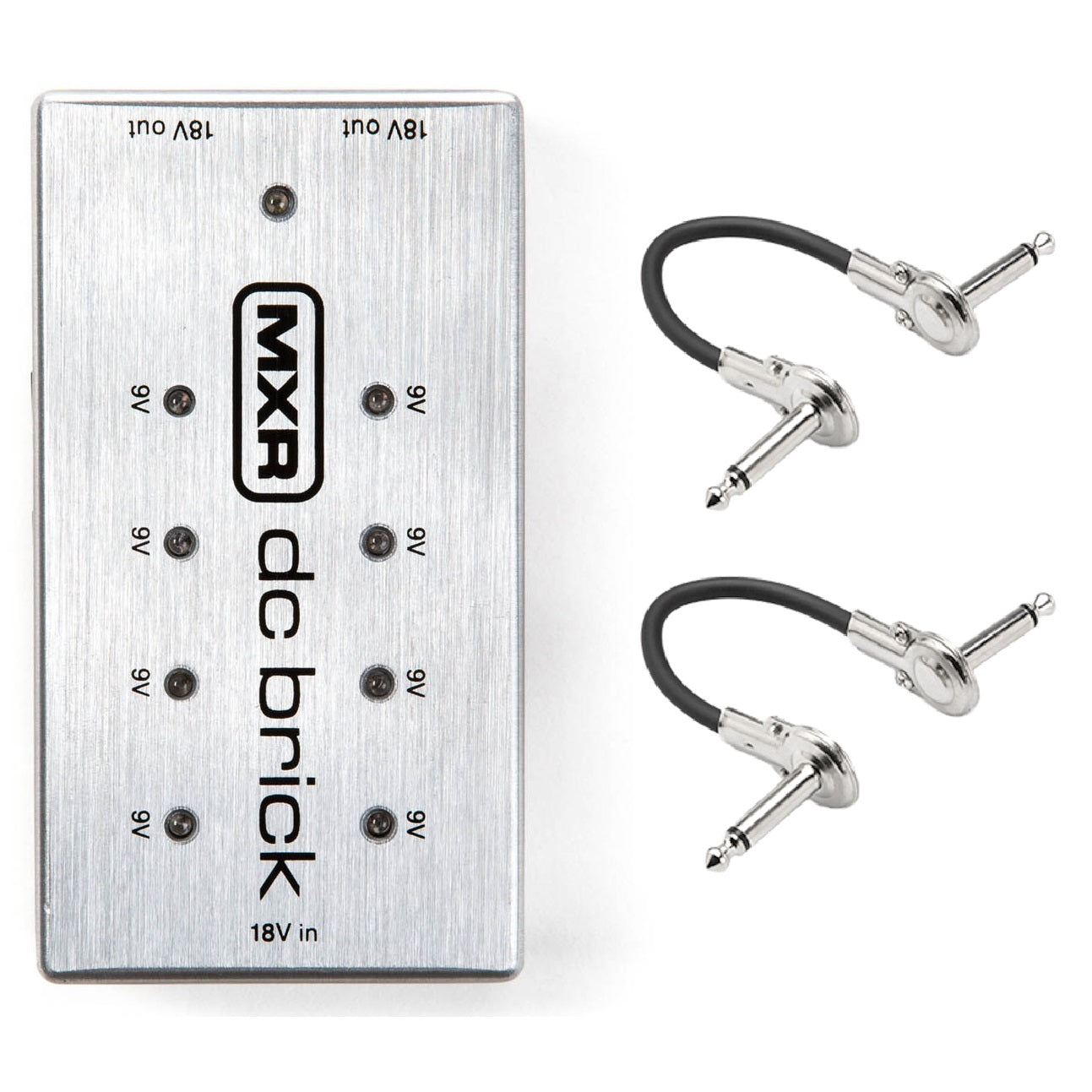 MXR M237 DC Brick power supply — silver enclosure with included Hosa patch cables