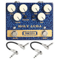 Tone City Holy Aura distortion boost pedal — blue enclosure with two cables