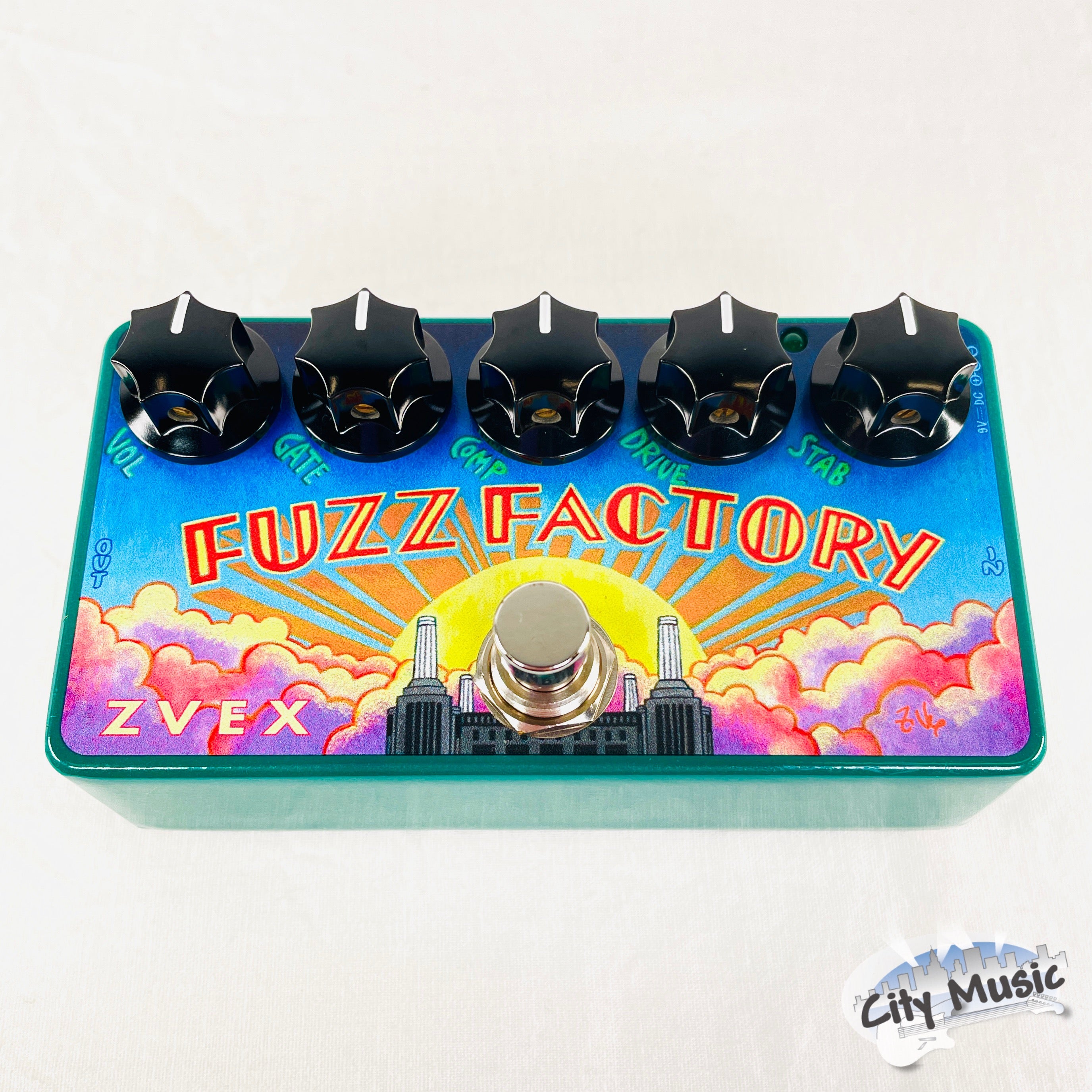 Used ZVEX Vexter Fuzz Factory Guitar Pedal — Teal top view