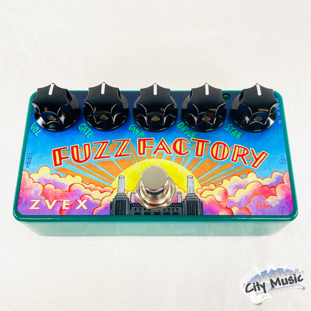 Used ZVEX Vexter Fuzz Factory Guitar Pedal — Teal angled view