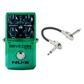 NUX Drive Core Deluxe overdrive pedal — green enclosure front with patch cable