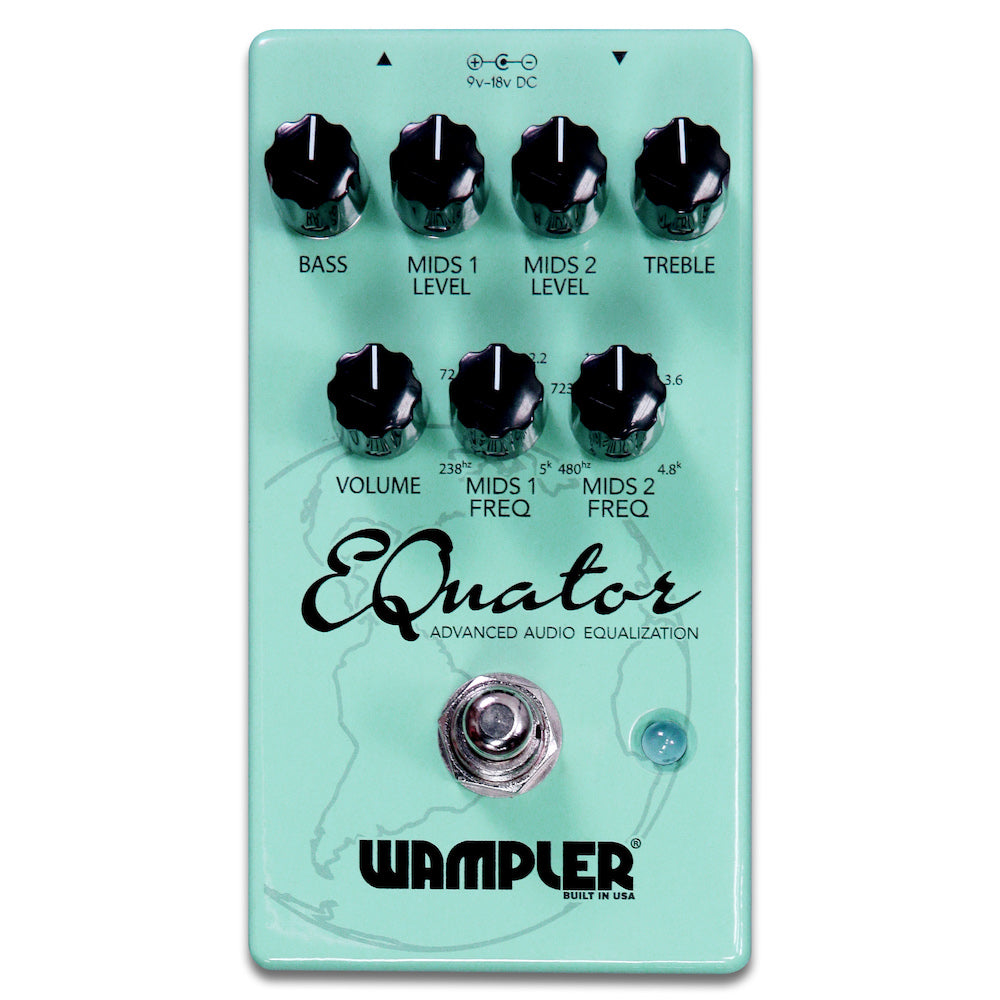 Wampler EQuator EQ pedal — bass, mids and treble knobs detail
