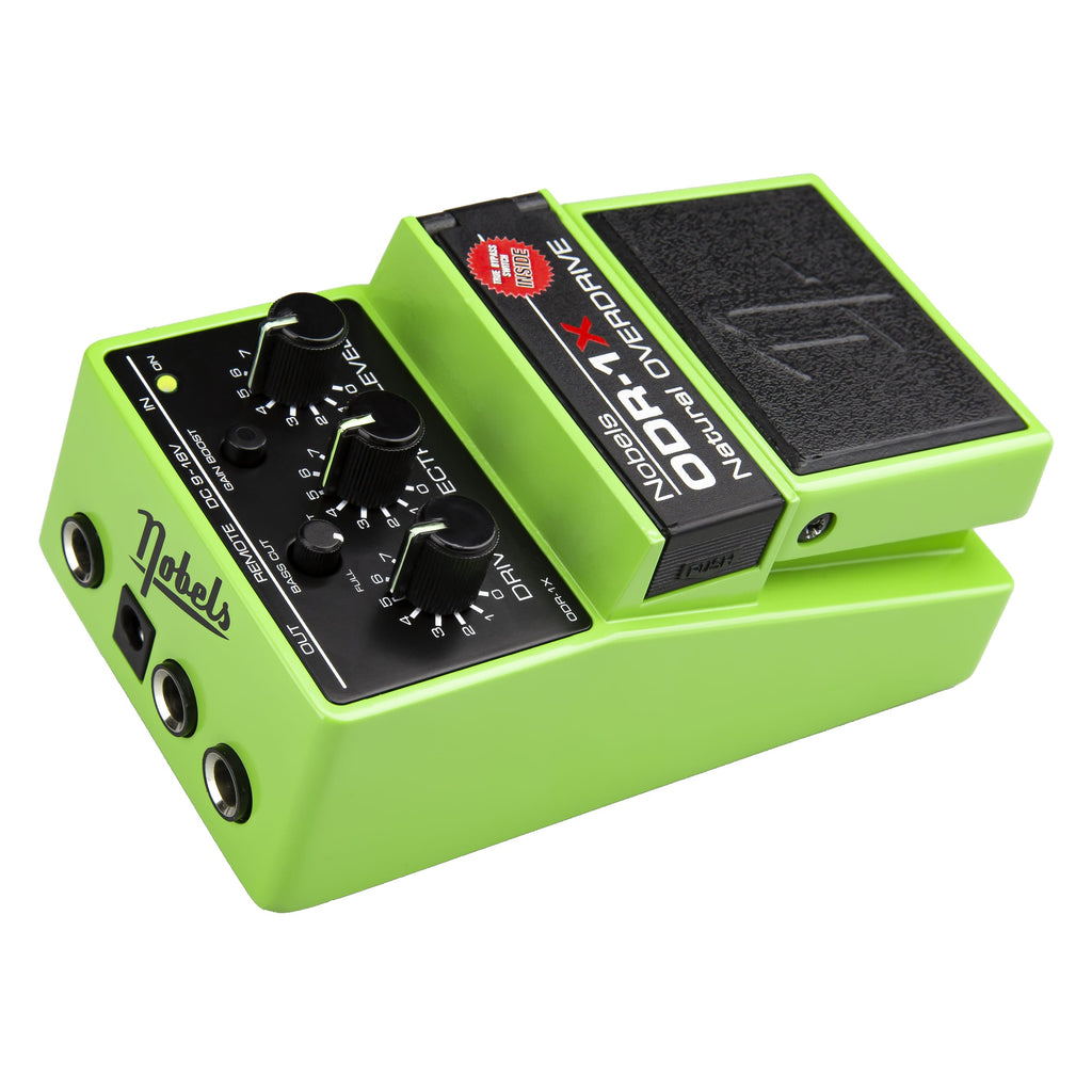 Nobels ODR-1X overdrive pedal — green housing detail
