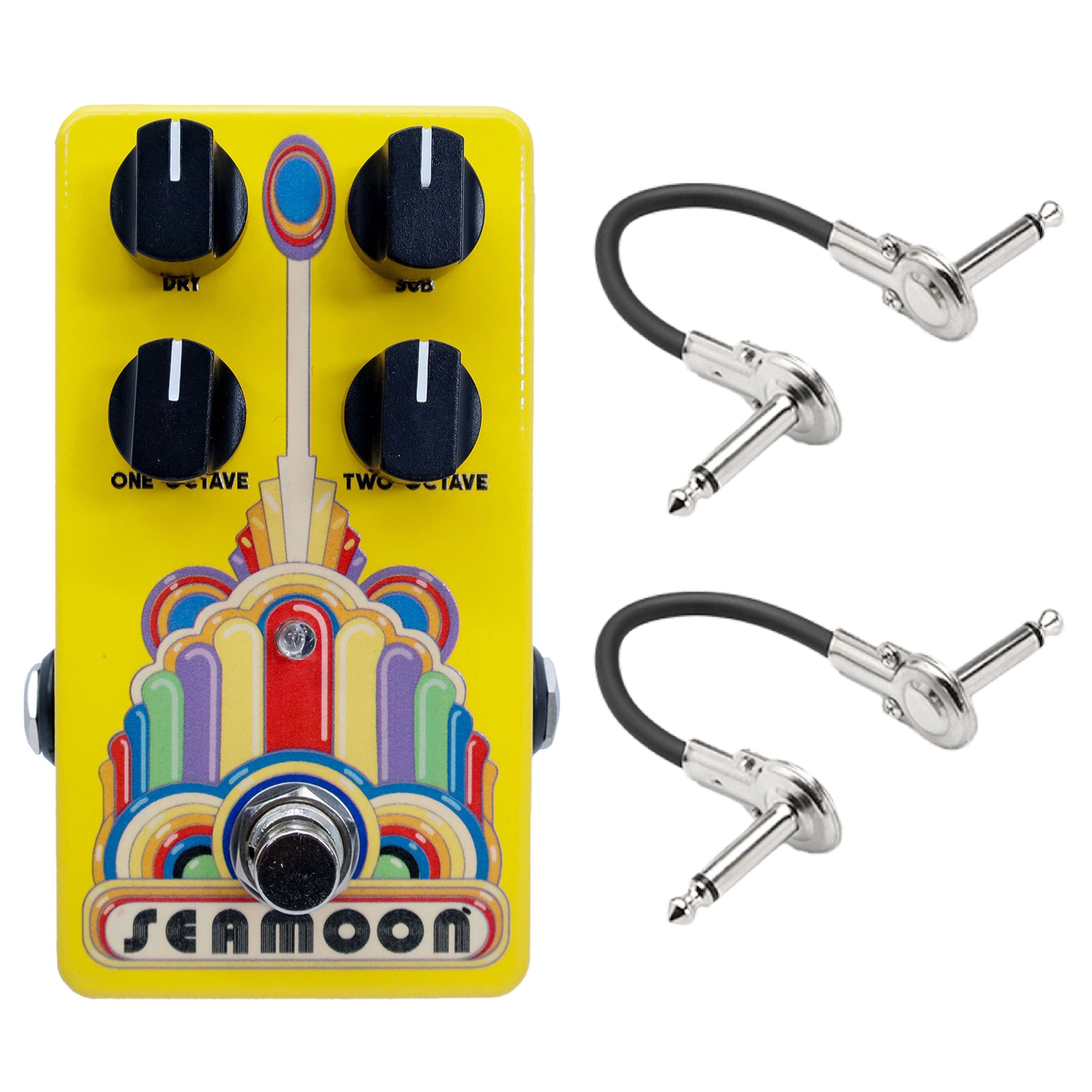 Seamoon Octatron yellow octave pedal with two included patch cables