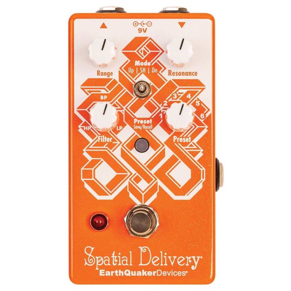 EarthQuaker Devices Spatial Delivery V3 envelope filter pedal - top view, orange enclosure