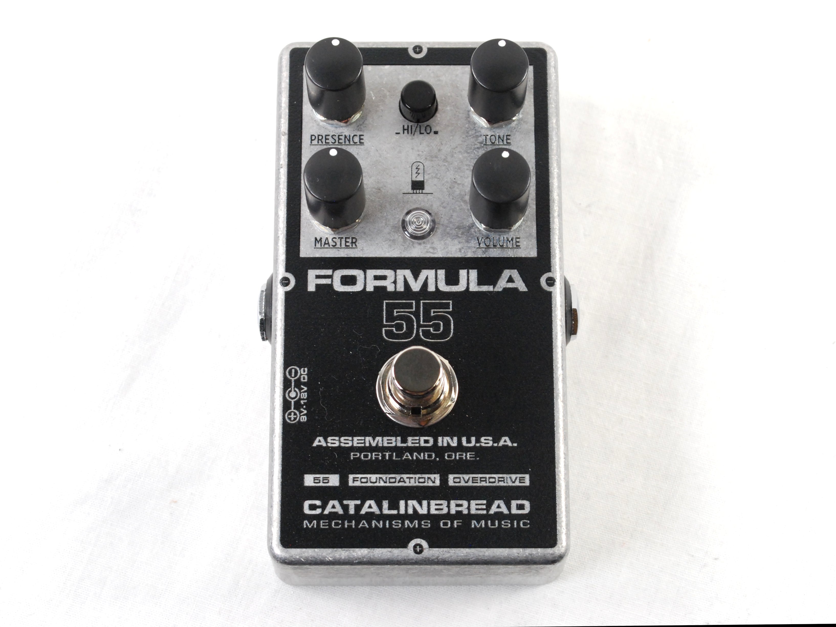 Catalinbread Formula 55 overdrive pedal - black and silver top view