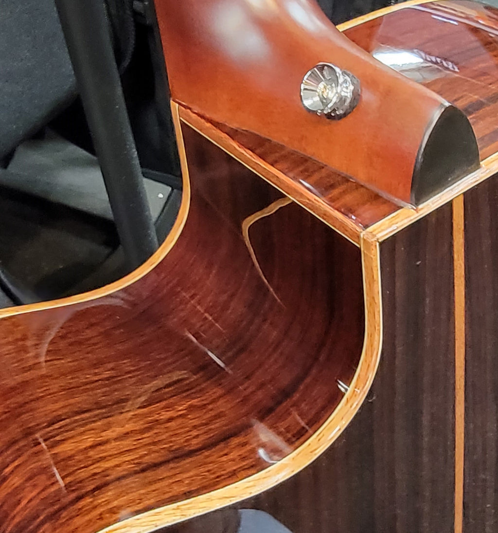 Yamaha A3R acoustic-electric guitar — neck heel and body join