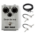Way Huge WHE205OD Overdrive pedal — silver enclosure with included guitar and patch cables