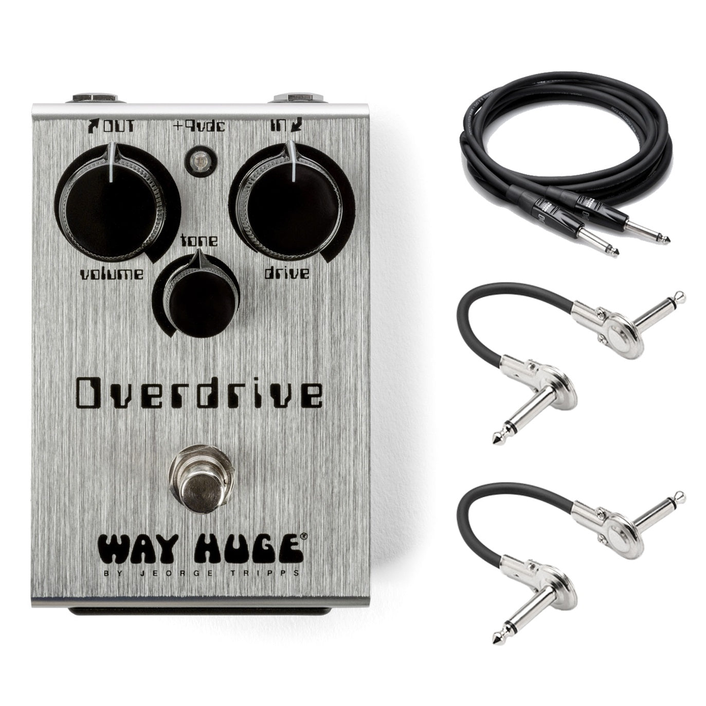 Way Huge WHE205OD Overdrive pedal — front top view of silver chassis