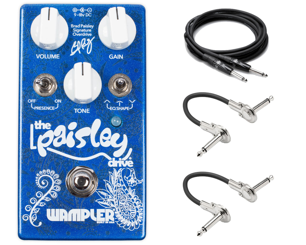 Wampler Paisley Drive overdrive pedal blue enclosure with included instrument and patch cables