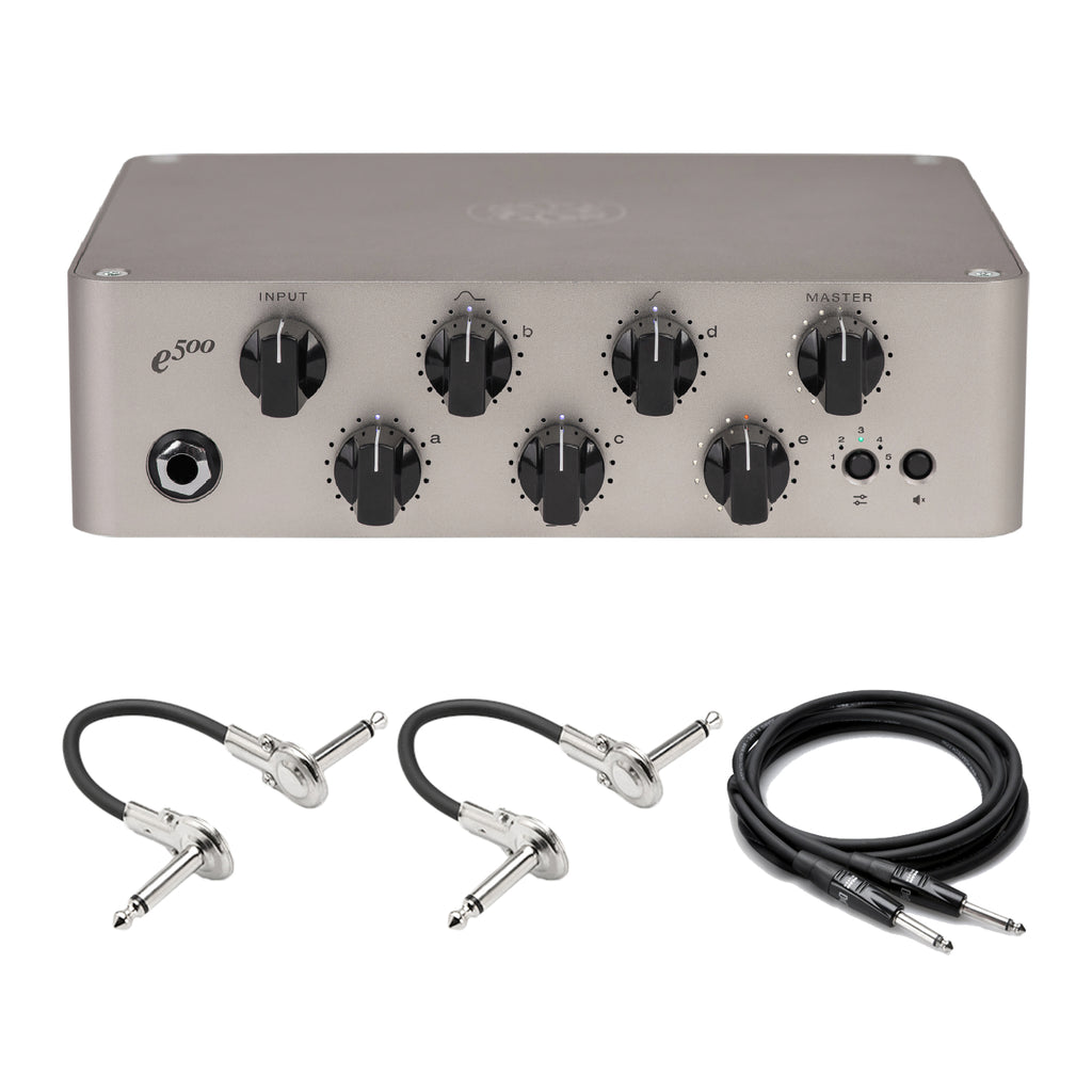 Darkglass Exponent 500 bass amp head — front panel with included cables