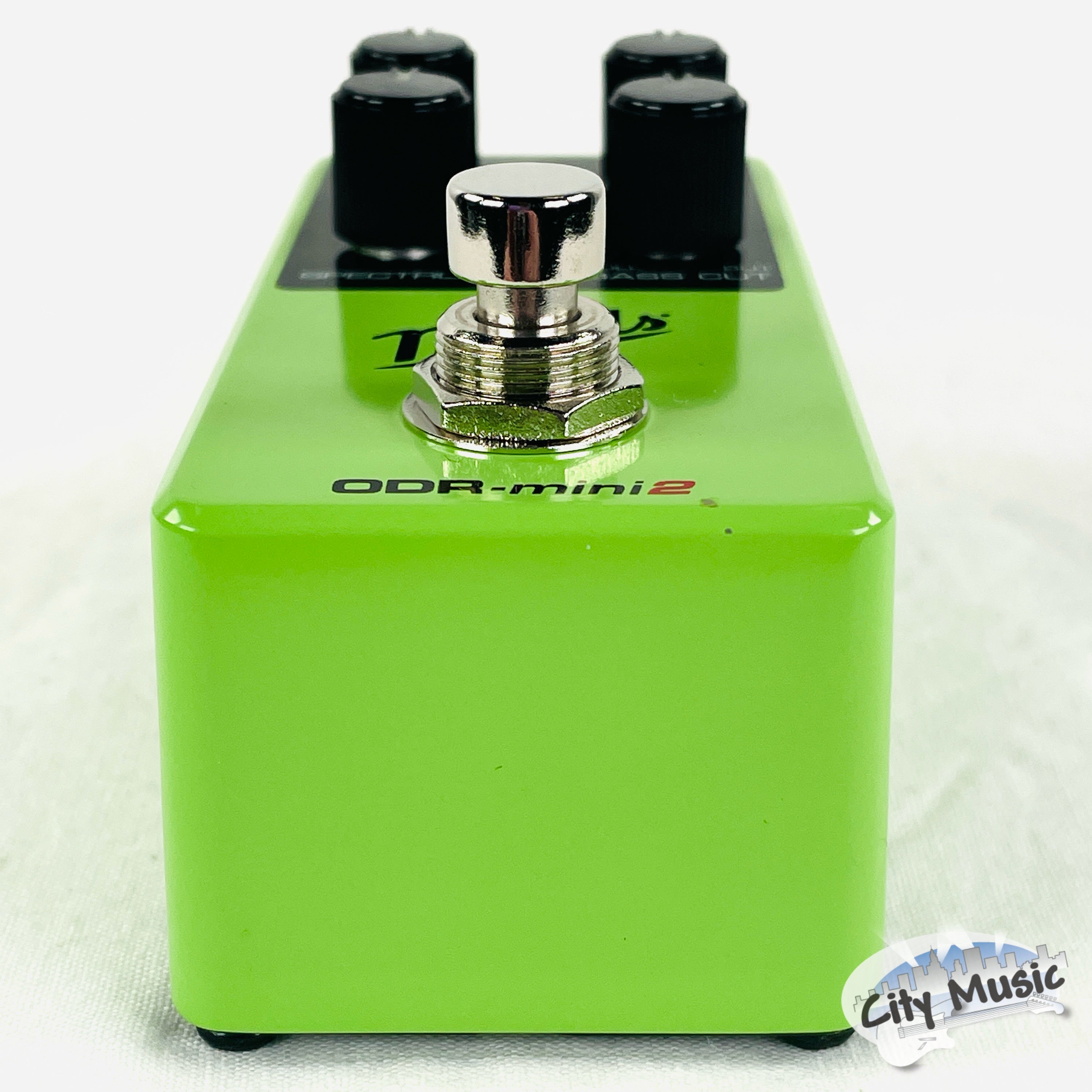 Used Nobels ODR-mini 2 overdrive pedal — green housing angled view