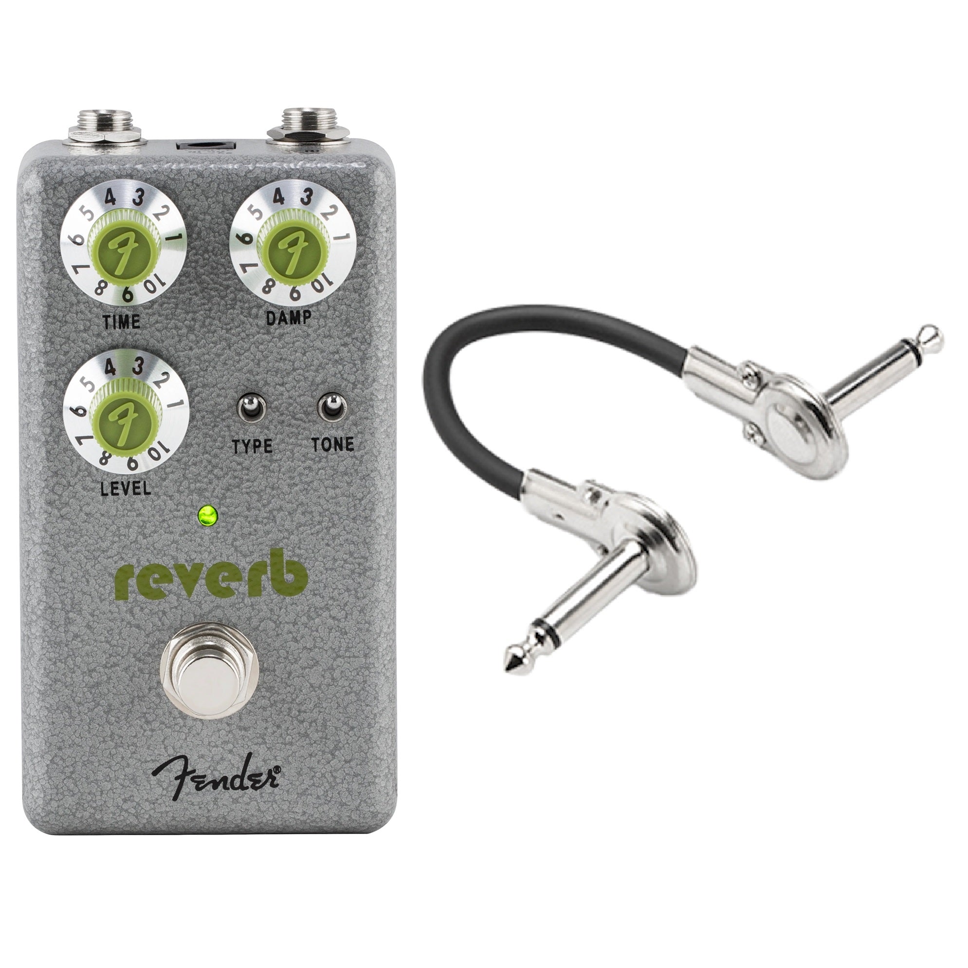 Fender Hammertone Reverb pedal — gray enclosure with patch cable