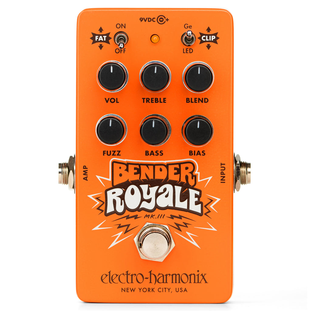 Electro-Harmonix Bender Royale germanium fuzz pedal — orange, front view