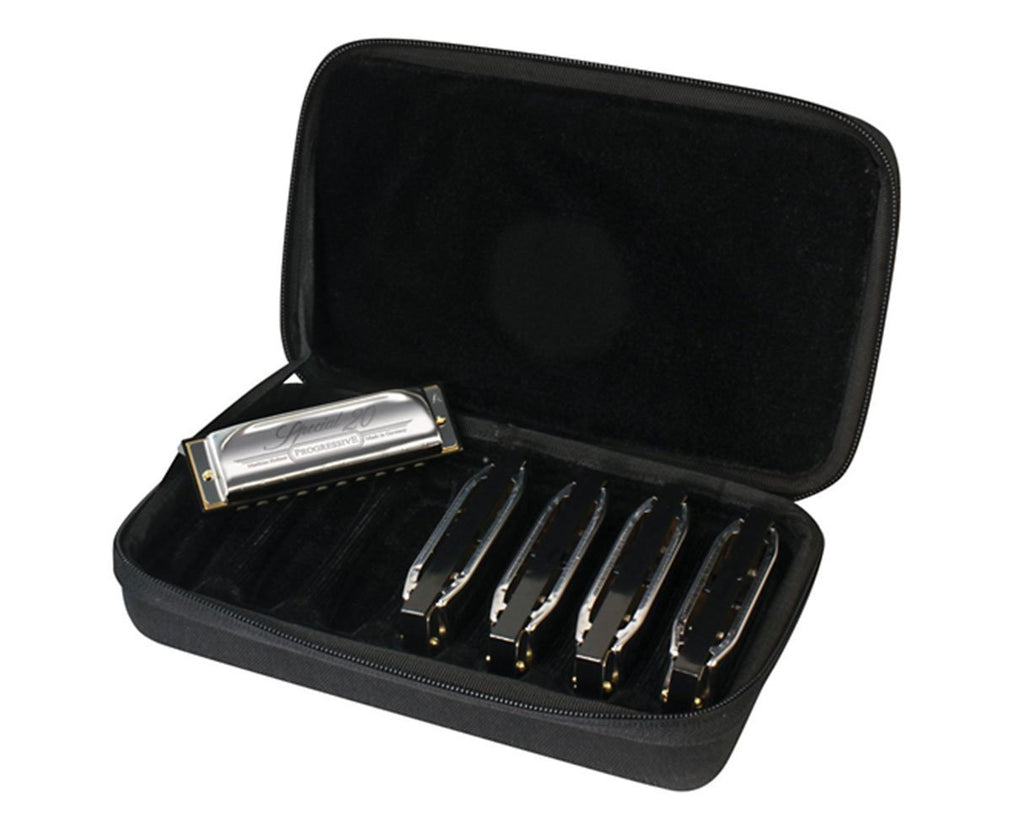 Hohner Special 20 harmonica 5-pack — open case showing plush black interior