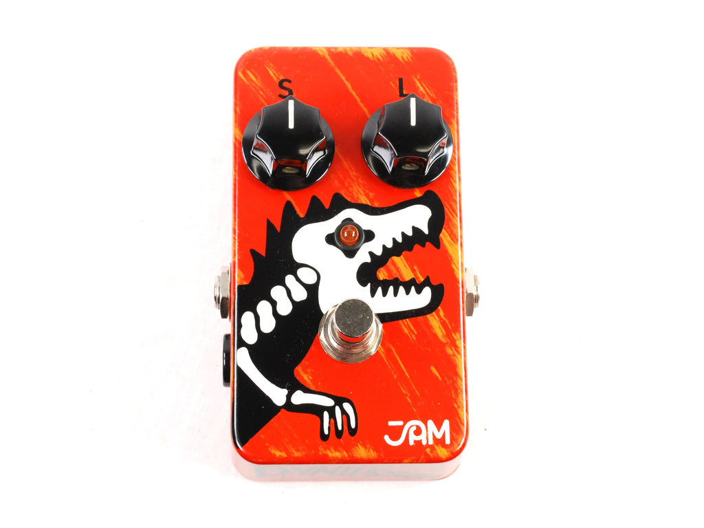 JAM Pedals Dyna-ssoR red compressor pedal — front view with dinosaur graphic