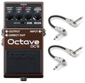 Boss OC-5 Octave pedal — brown enclosure with two patch cables