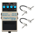 Boss DD-3T Digital Delay guitar pedal — cream enclosure with blue knobs, two patch cables included