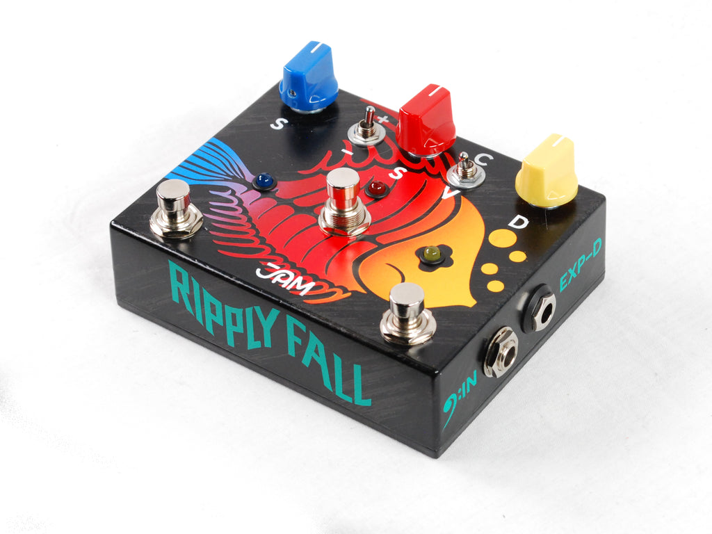 JAM Pedals Ripply Fall chorus phaser pedal — side and footswitch view