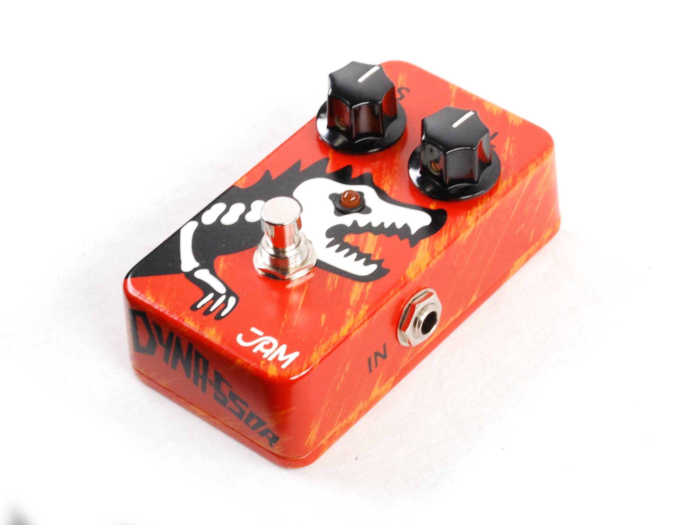JAM Pedals Dyna-ssoR red compressor pedal — rear and jacks view