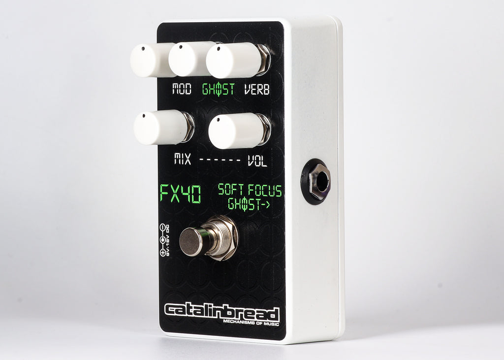 Catalinbread Soft Focus Ghost reverb pedal — angled black pedal view