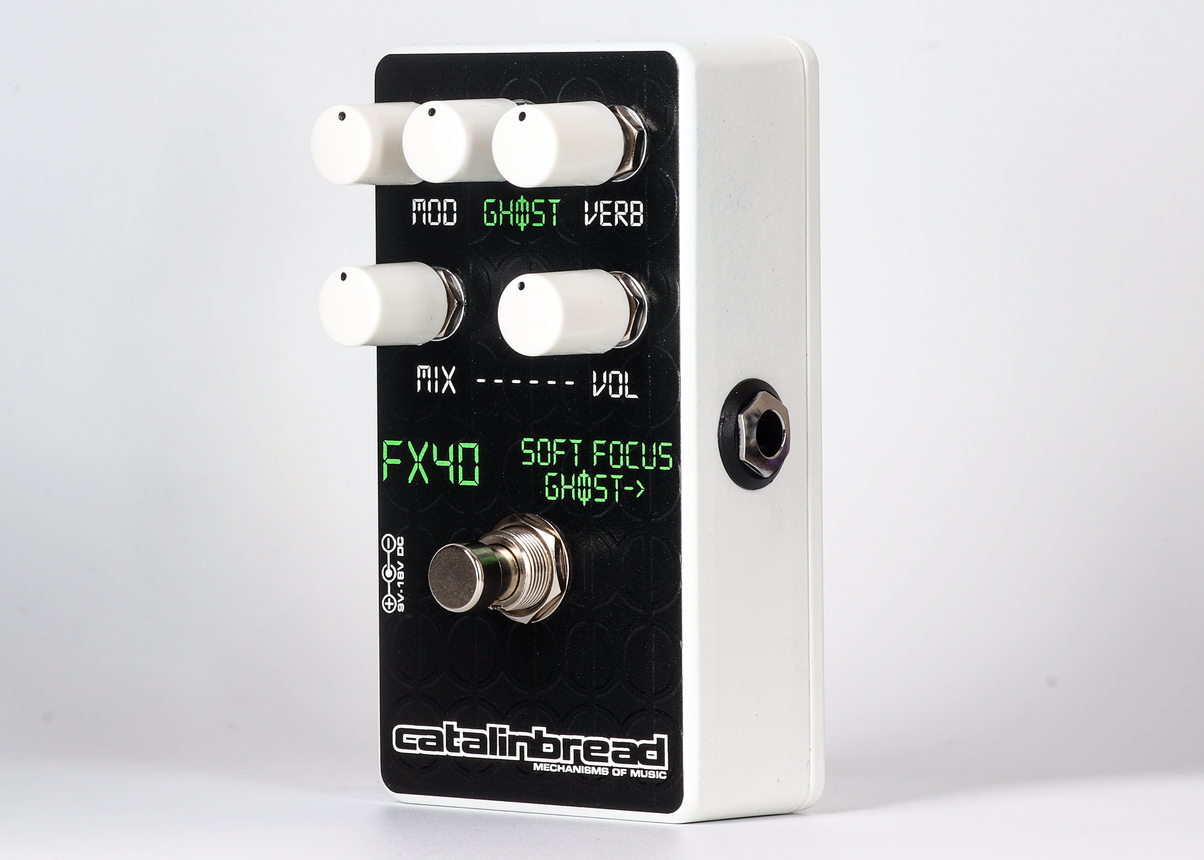 Catalinbread Soft Focus Ghost reverb pedal — angled black pedal view