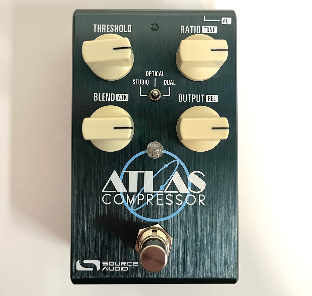 Source Audio SA252 Atlas Compressor pedal — dark teal enclosure top view