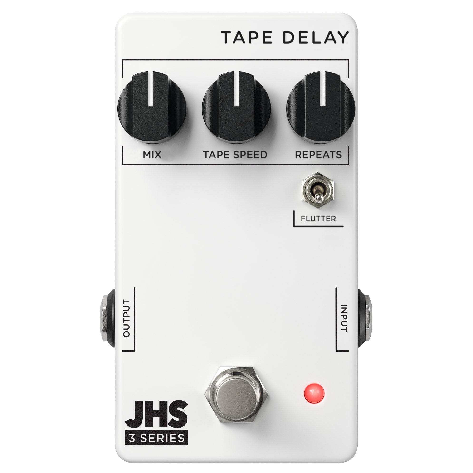 JHS 3 Series Tape Delay pedal — white enclosure, top-down view of controls